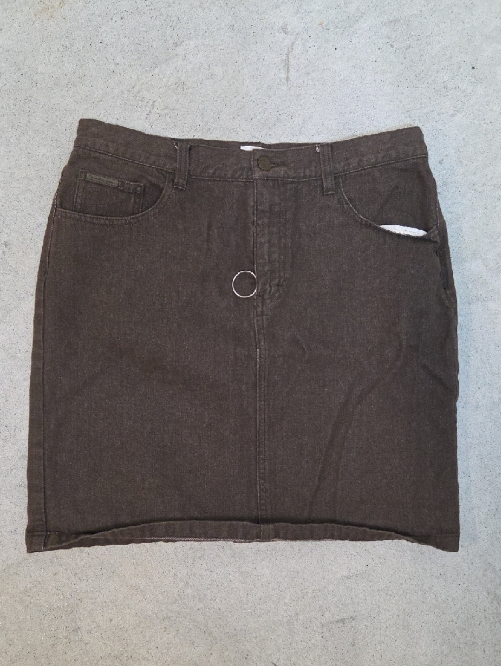 Calvin Klein Jeans Vintage Y2K  Brown Denim Skirt with Ring Detail Size 10